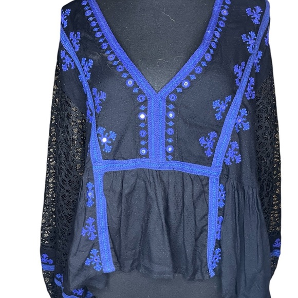 Free People Black and Purple Embroidered Blouse - Picture 2 of 5